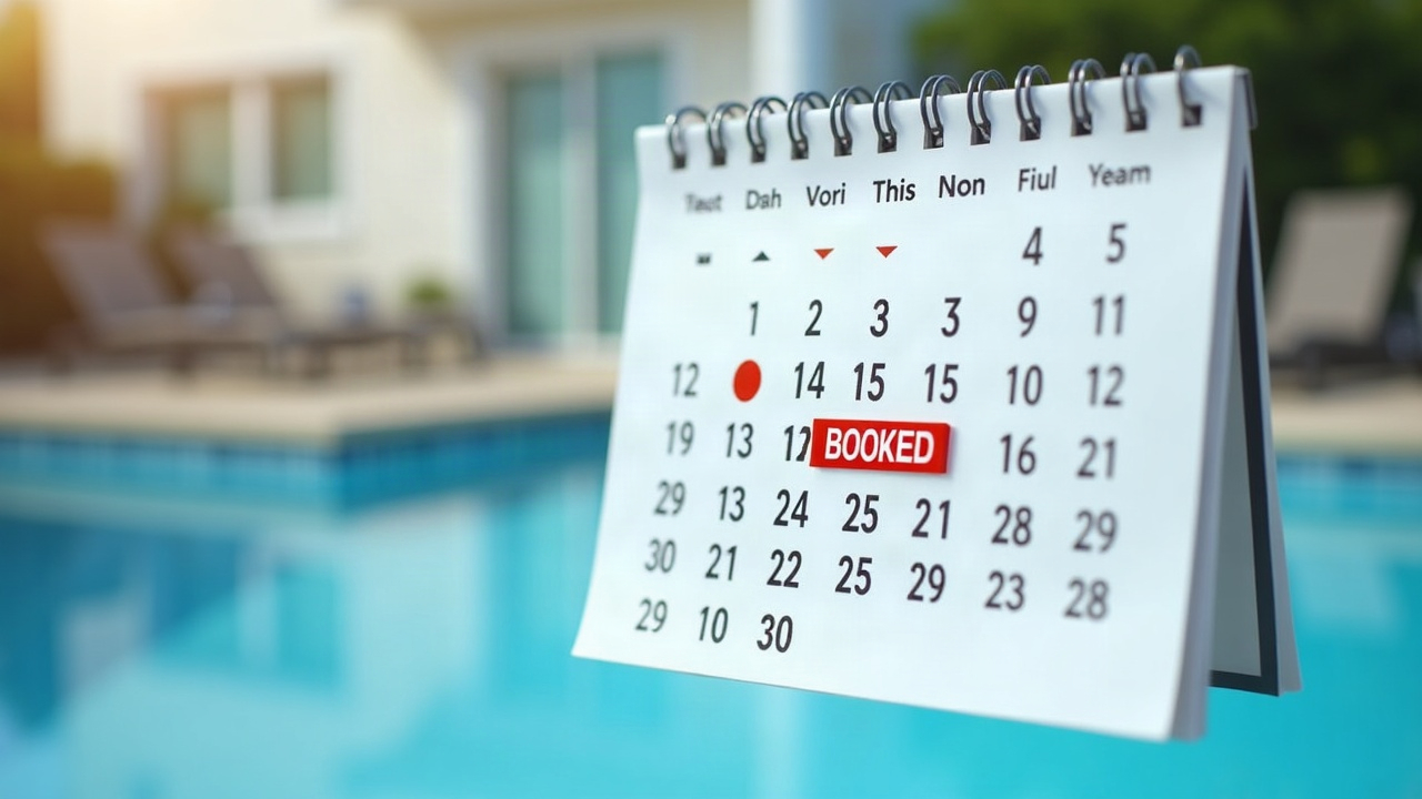 A calendar or scheduling interface showing multiple pool consultation appointments, with the earliest time slot highlighted and marked 