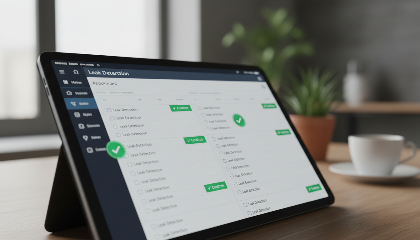 Calendar or scheduling interface showing multiple same-day leak detection appointments being confirmed in real-time