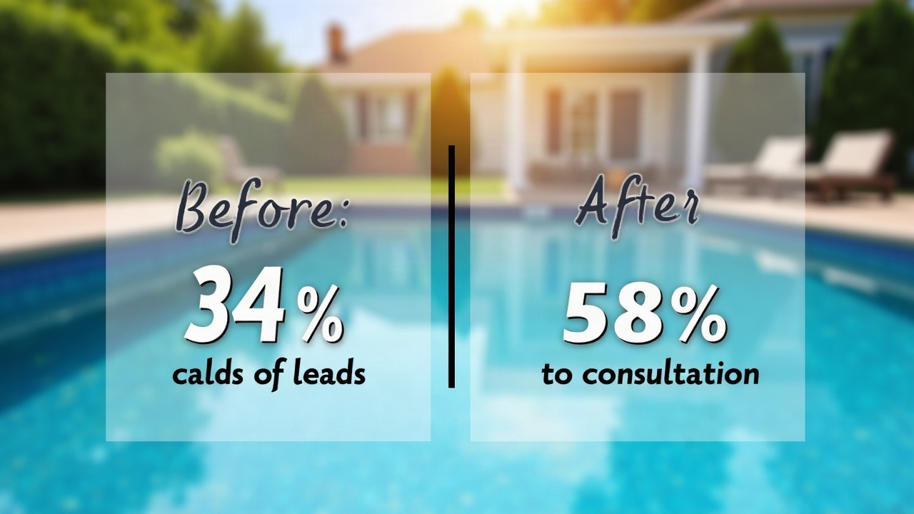 Before-and-after comparison of a pool company's consultation booking rate, shown as a simple graph with 