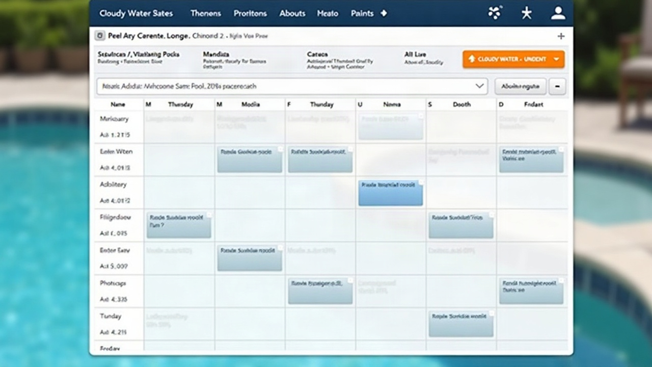 Calendar screenshot showing same-day pool service appointments being booked, with time slots filling up and a