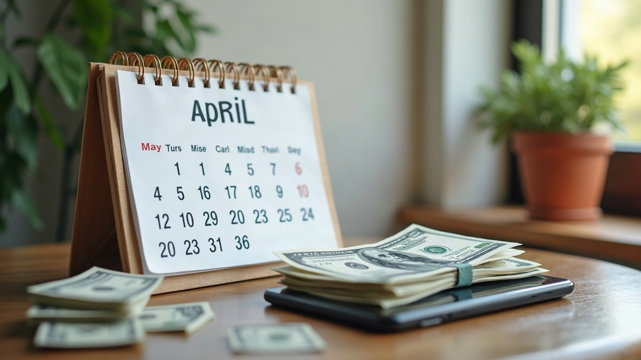 Calendar showing April with stacks of money and a phone with missed call notifications, contrasted with May showing fewer opportunities