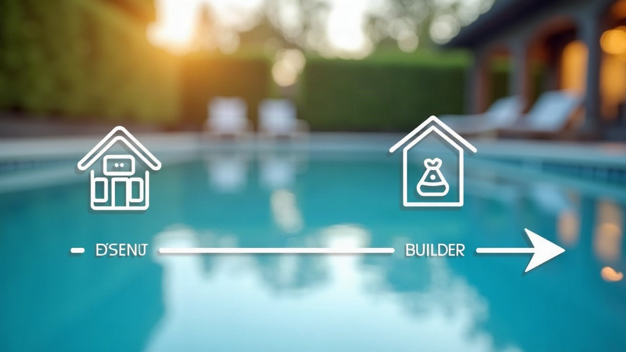 Timeline graphic showing two parallel tracks: slow pool company process (days) vs. fast builder process (hours) from initial call to deposit collected