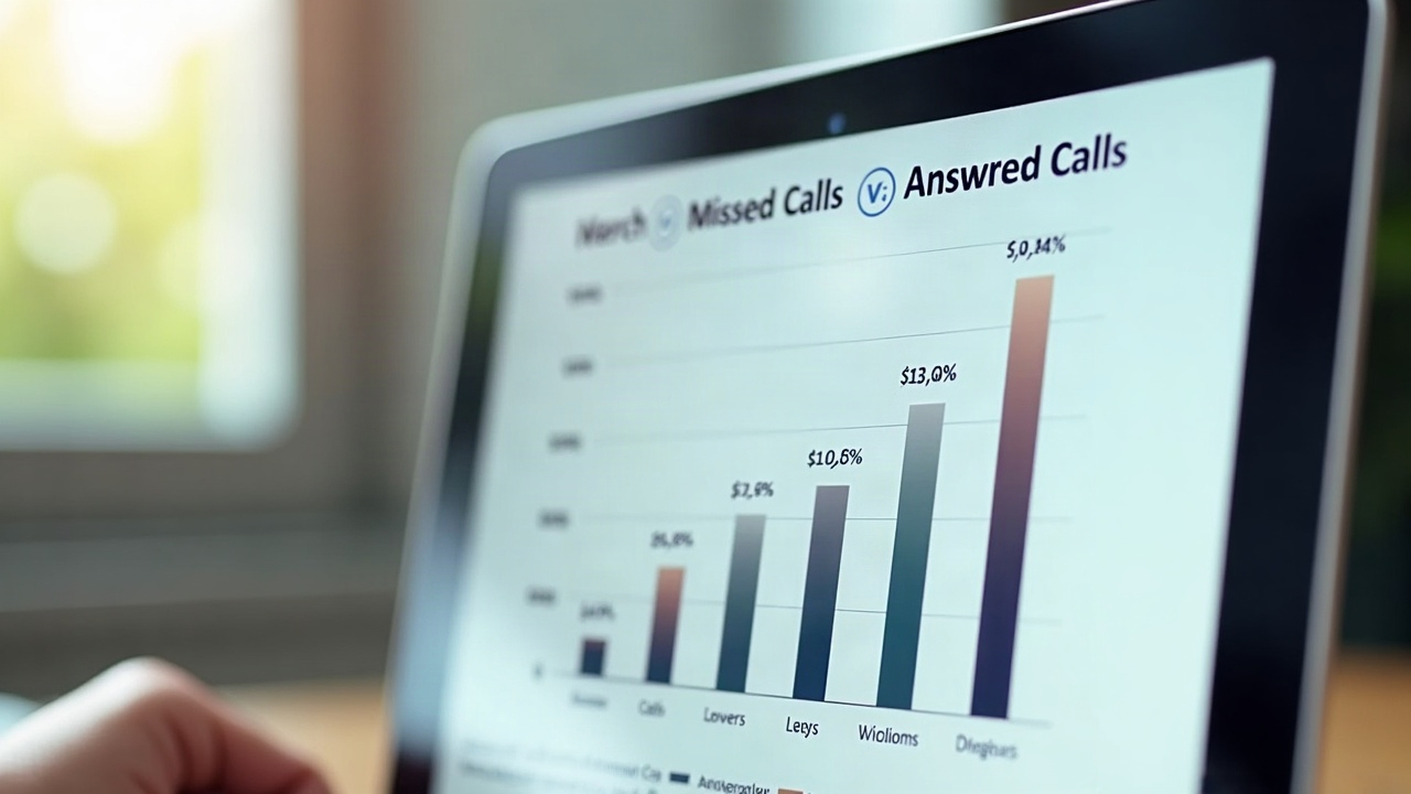 Before/after comparison chart showing missed calls vs. answered calls in March, with revenue impact displayed in bar graph format