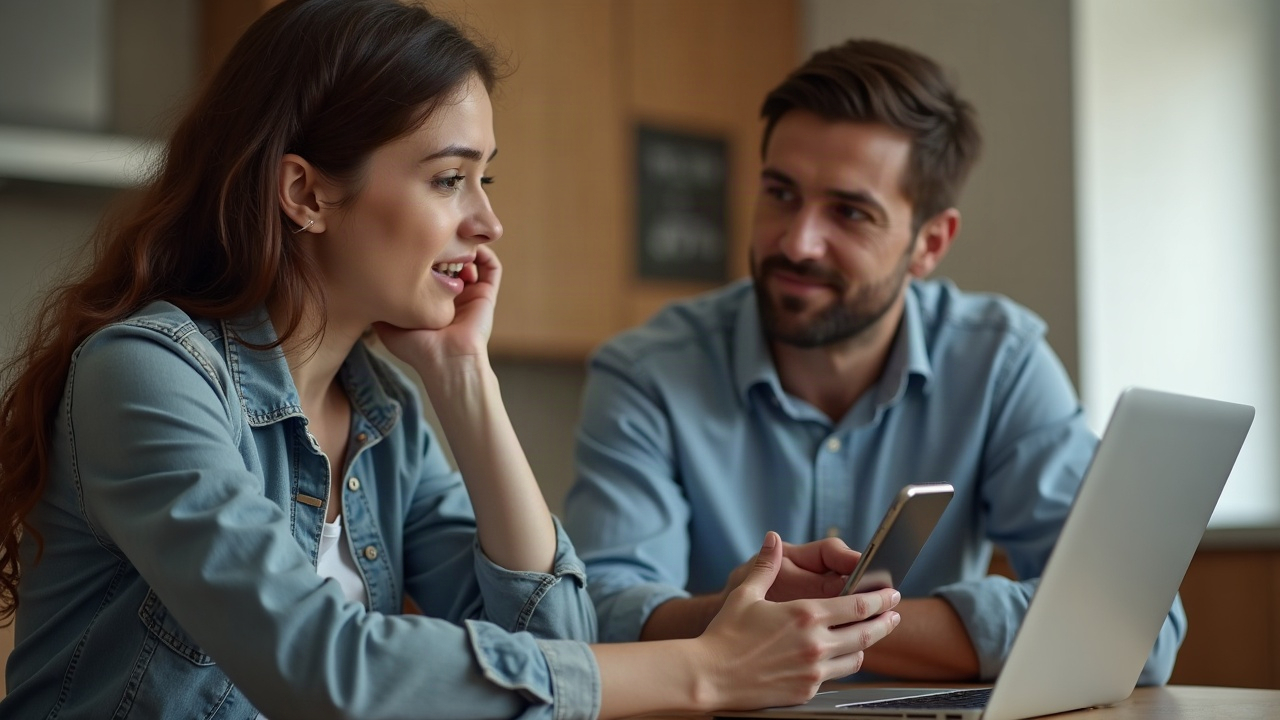 Split-screen image showing frustrated homeowner checking phone for callback next to competitor's team actively on a consultation call