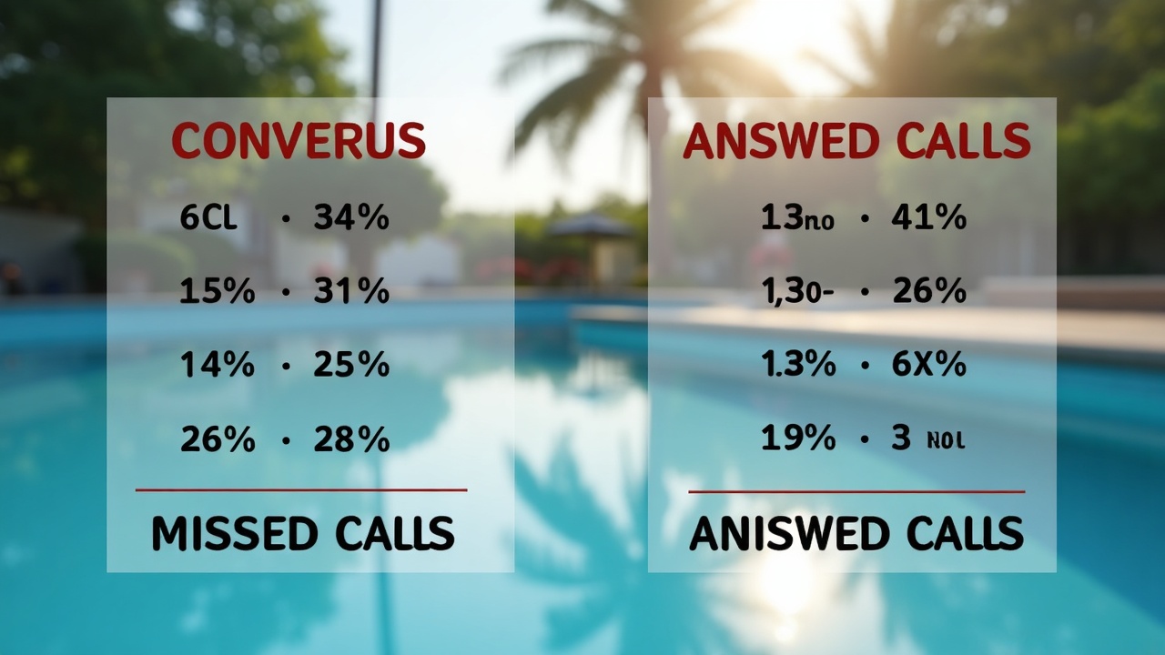 Side-by-side comparison chart showing response time statistics: missed calls vs. answered calls and their conversion rates for pool heater installation leads