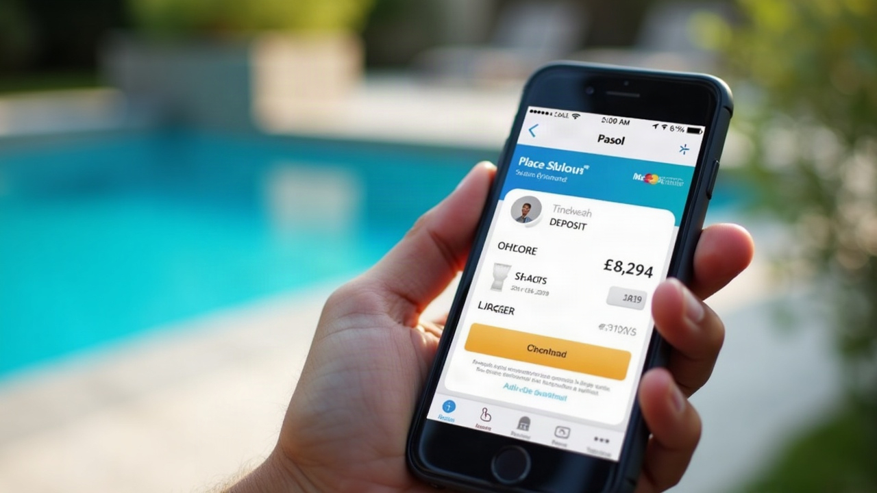 Close-up of smartphone showing a payment confirmation screen for a pool installation deposit, representing the secured commitment that protects revenue
