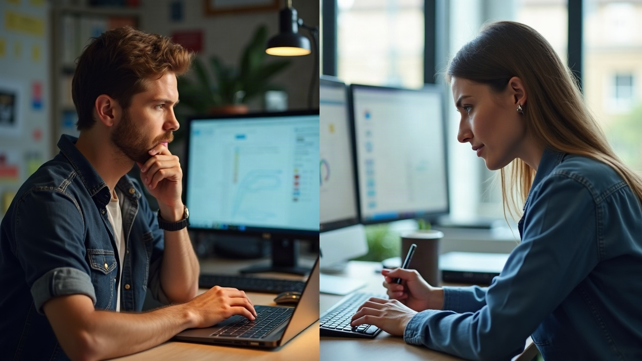 Split-screen comparison showing cluttered contractor phone system with missed calls vs. professional team member taking detailed notes during client consultation call