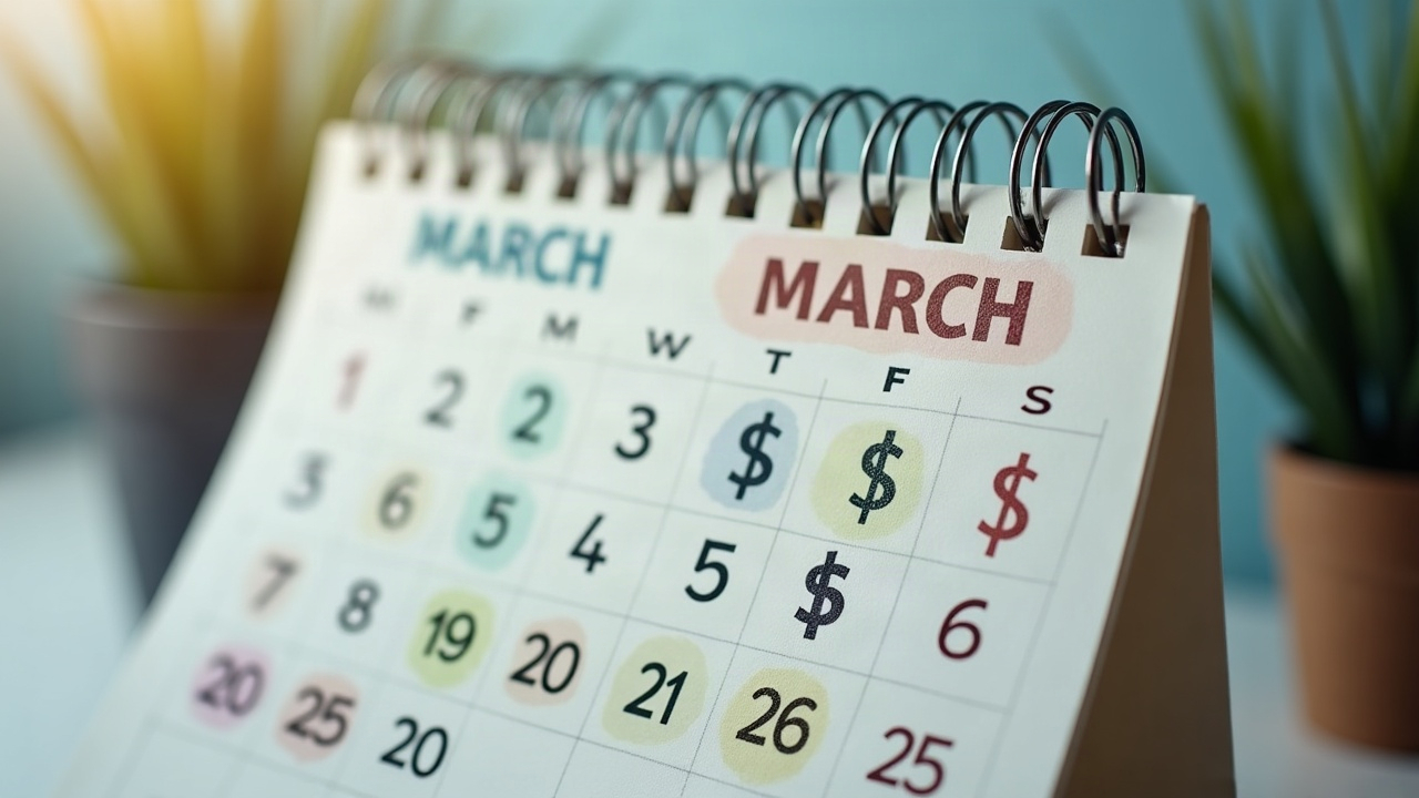 Calendar showing March and April with dollar signs marked on dates, illustrating the concentrated revenue opportunity of the spring opening window