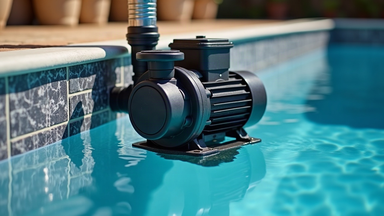 Close-up photo of a pool pump installation with visible plumbing connections and electrical wiring, showing professional-grade work