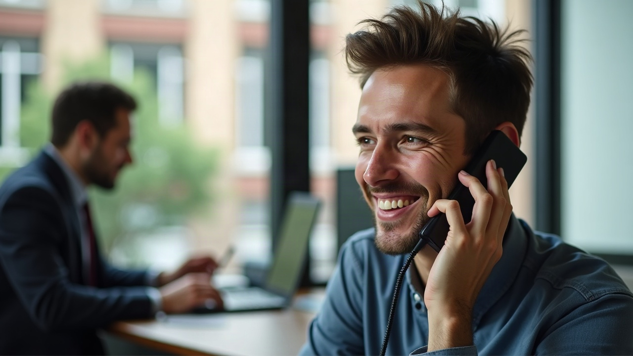Split screen comparison: left side shows ignored phone with missed call notifications, right side shows professional office team member smiling while on phone call