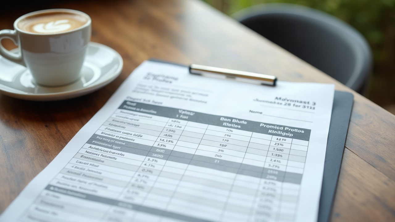 Professional quote document with project photos, line-item pricing, and timeline laid out on a kitchen table next to a coffee cup