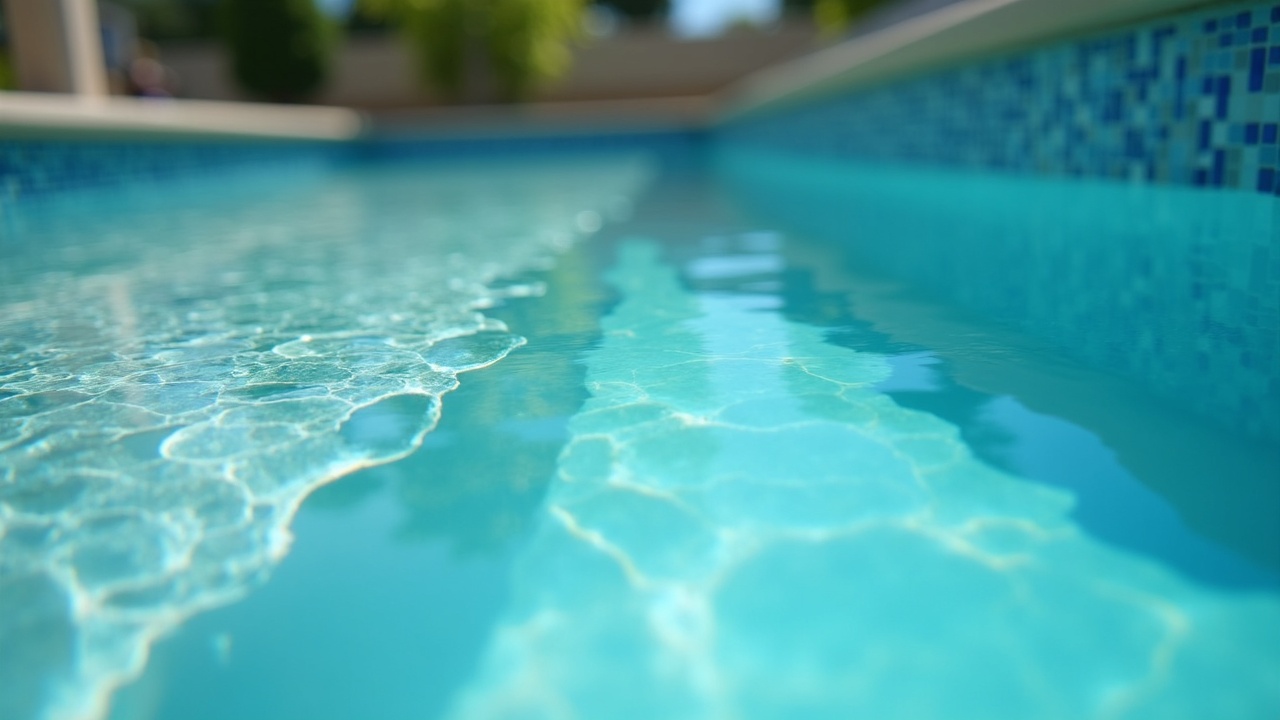 Close-up of a severely stained pool surface with visible calcium deposits and algae, representing the urgency homeowners feel when calling for service