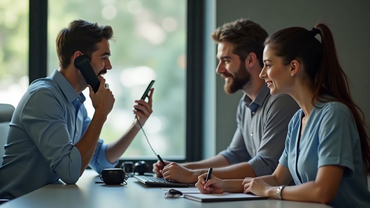 A split-screen comparison showing a missed call notification with voicemail on one side and a live phone conversation with a friendly receptionist booking an appointment on the other