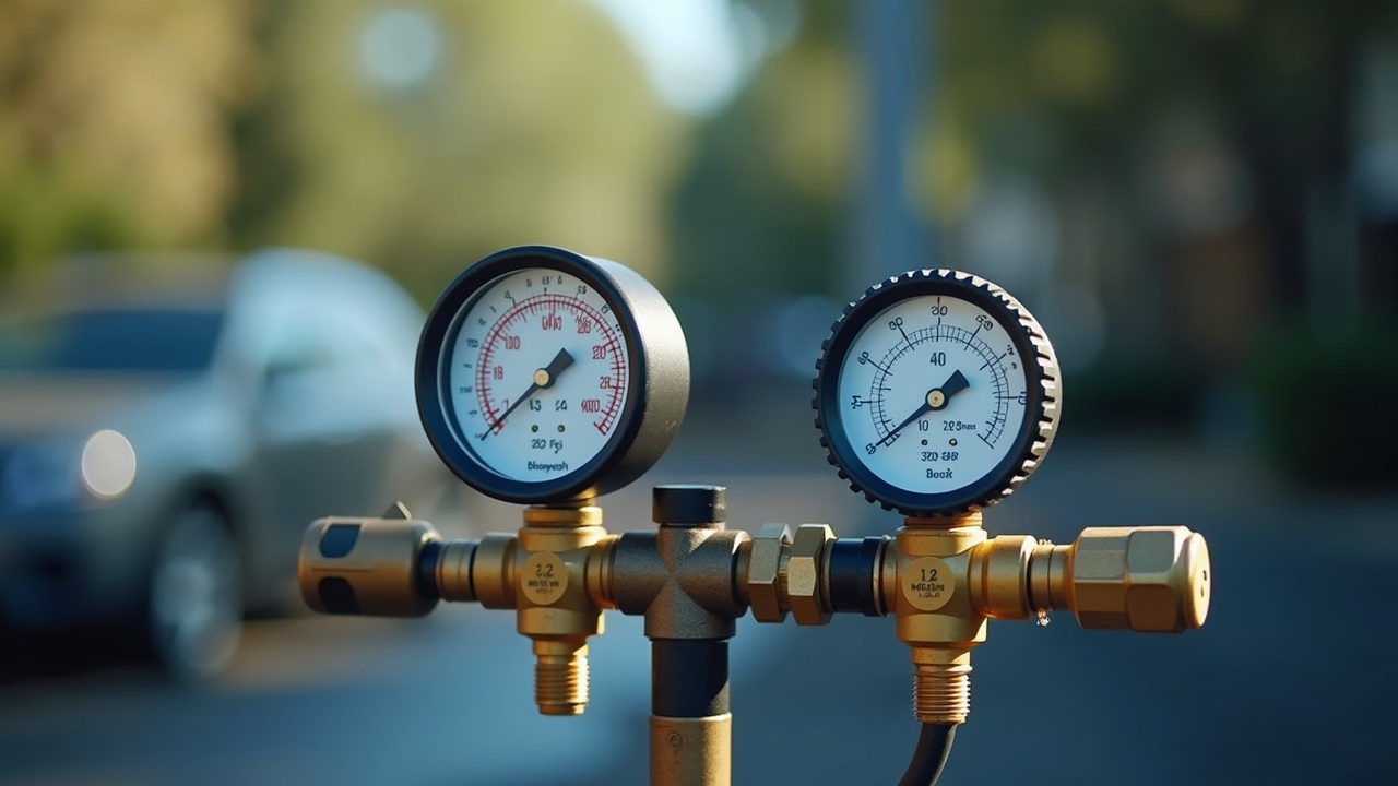 A simple before/after pressure gauge comparison showing 25 psi before backwash and 12 psi after, with annotations explaining healthy pressure ranges