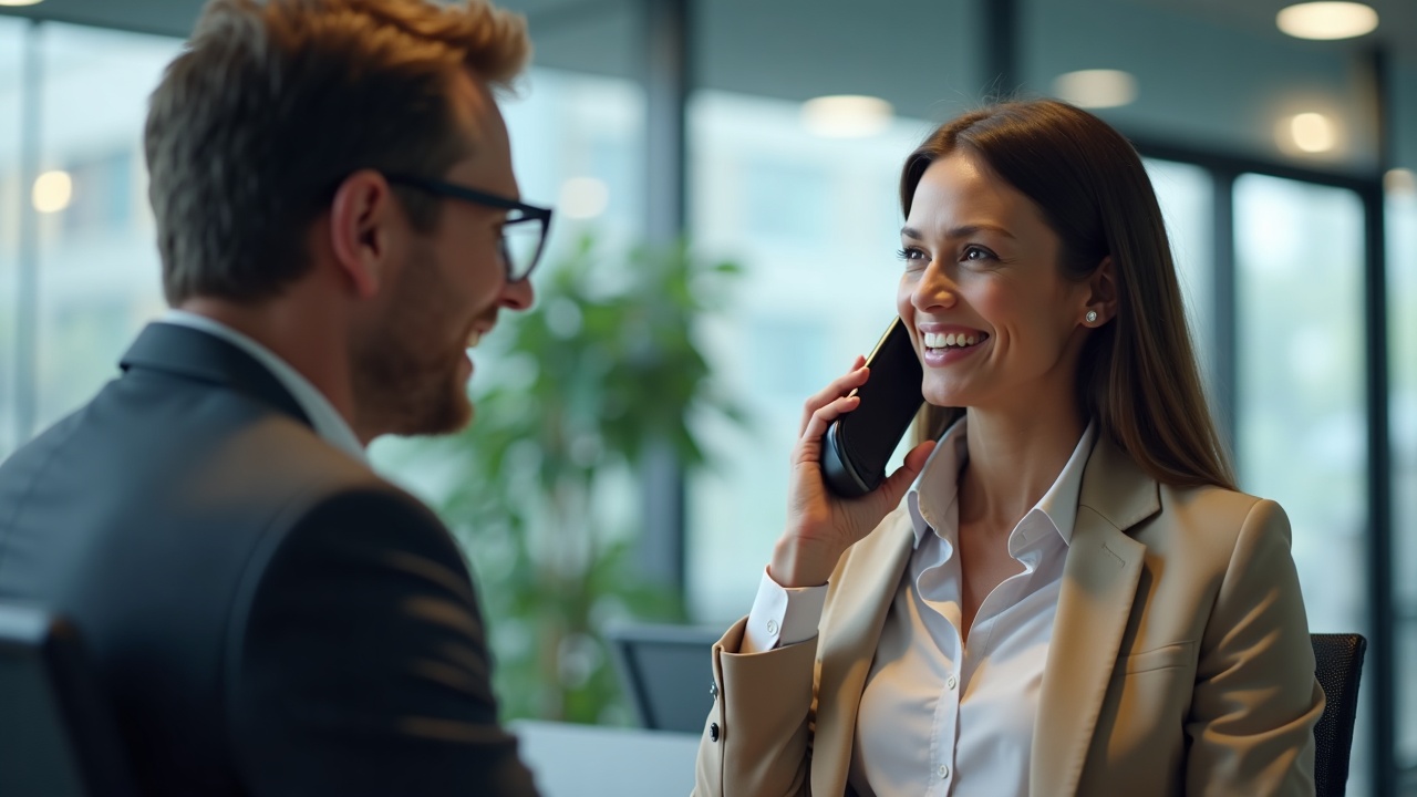 A split-screen comparison showing a missed call notification with multiple voicemails on one side, and a professional office team member actively answering a phone with a smile on the other