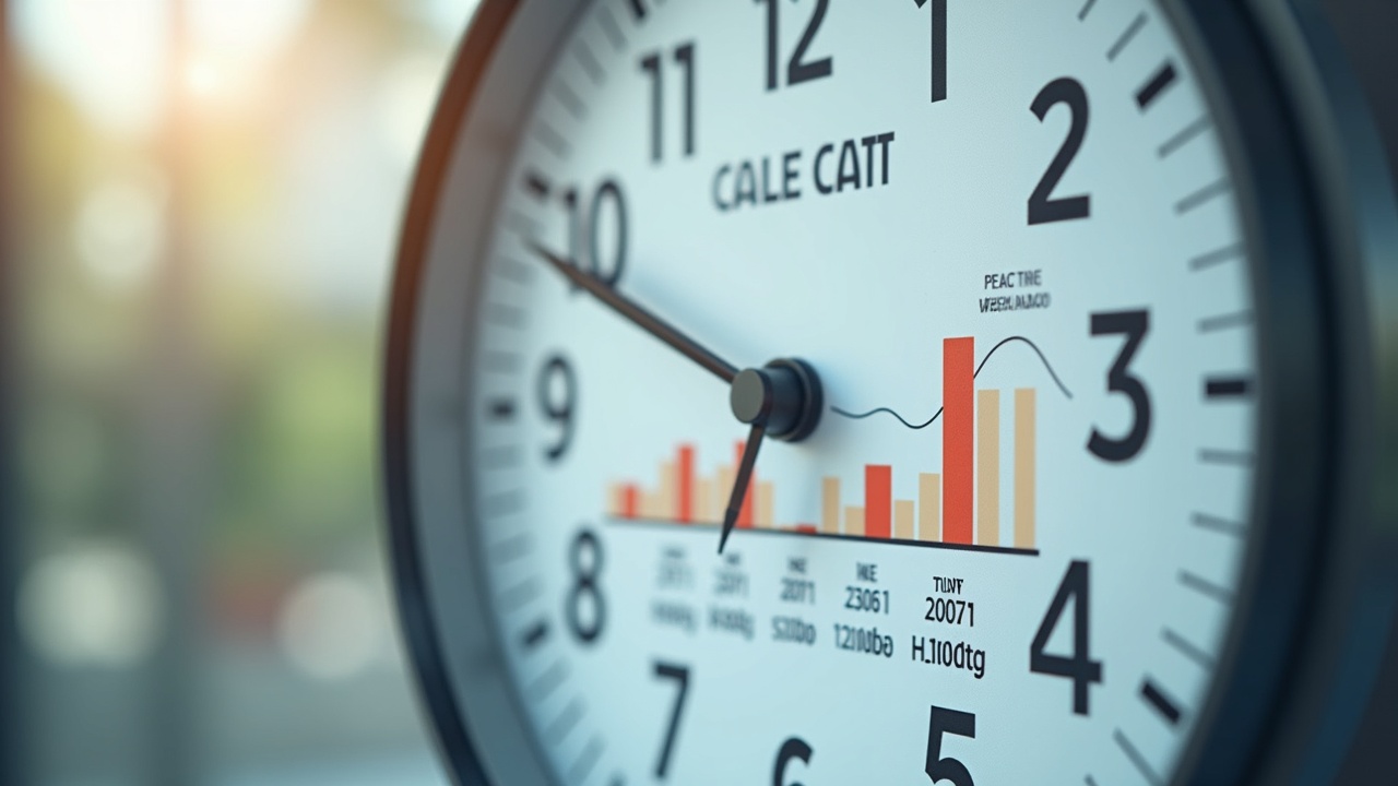 Clock diagram showing peak call times for pool service inquiries, with highlighted evening and weekend hours when most calls occur but businesses are closed