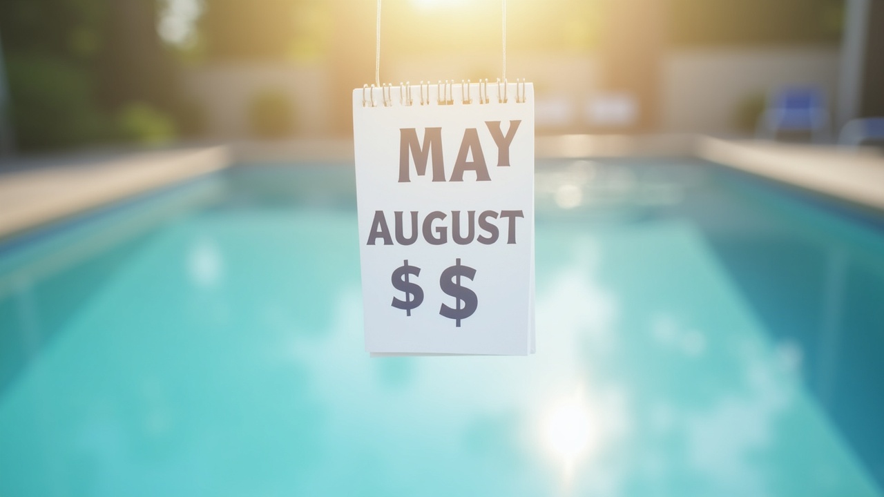 Calendar showing May through August highlighted with dollar signs, illustrating the compressed revenue opportunity window for pool service companies