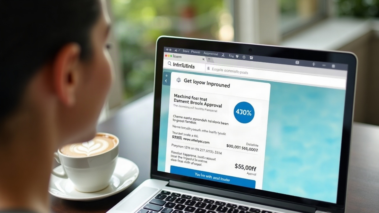Screenshot mockup of a financing pre-approval text message showing approval amount and monthly payment estimate for a pool project