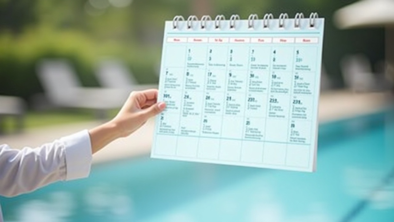 Calendar or scheduling interface showing multiple pool service appointments being booked during peak summer months