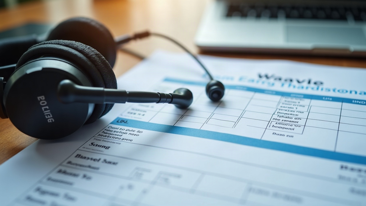 A professional phone headset next to a pool service schedule showing back-to-back bookings organized by neighborhood/area