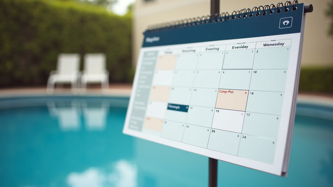 Calendar or scheduling interface showing evening and weekend pool consultation appointments being booked in real-time
