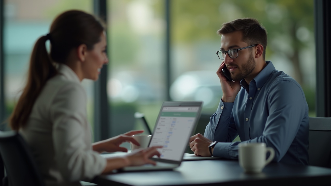 Split screen showing ignored phone call going to voicemail vs. professional team member answering call with calendar open