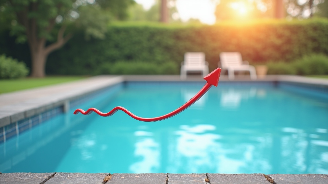Before-and-after comparison showing a pool company's revenue graph with a visible dip labeled