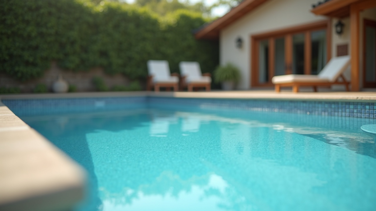 Freshly replastered pool with premium pebble finish, contractor shaking hands with satisfied homeowner