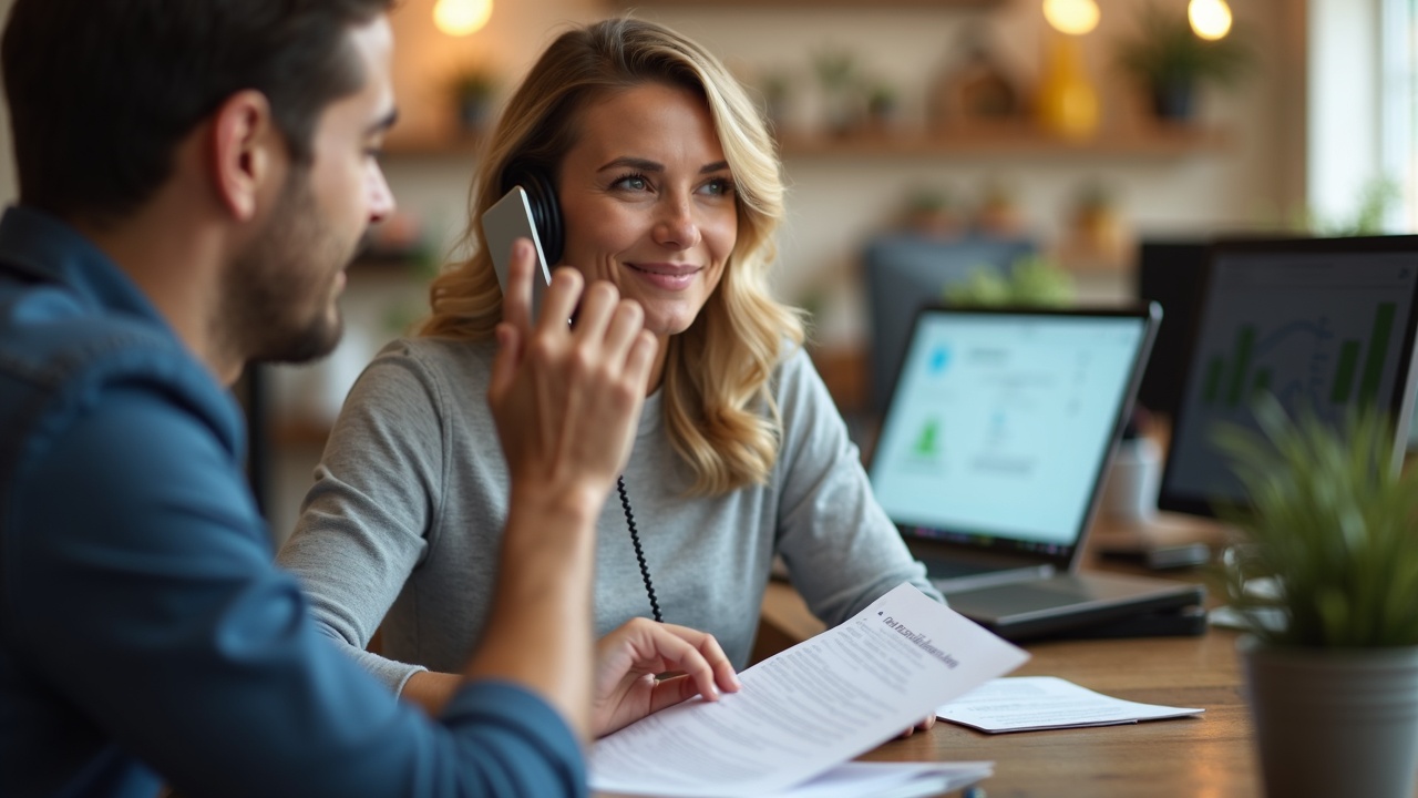 A follow-up call being made to a retail customer within 24 hours, with a script visible showing how to transition from product sale to service offer