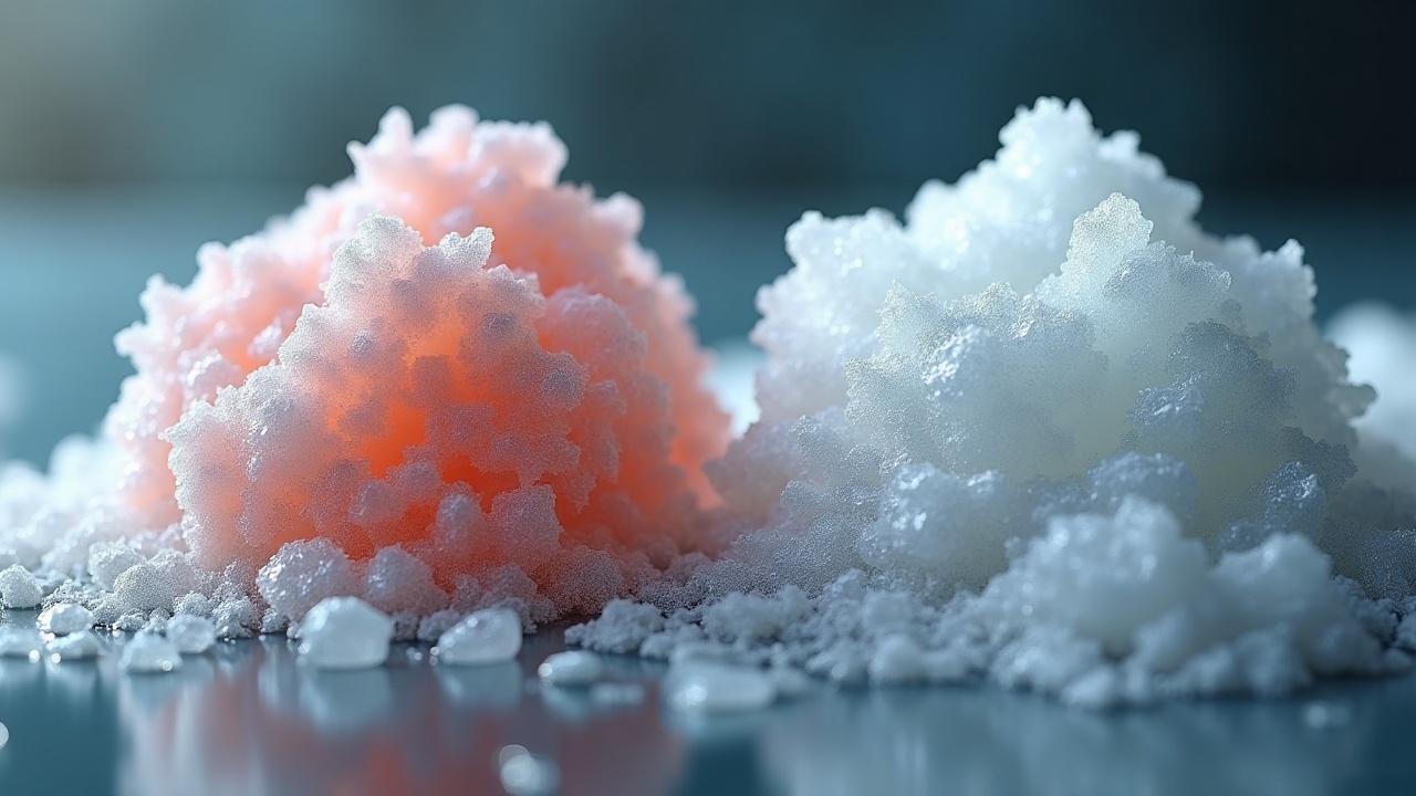 Close-up comparison of a new clean salt cell next to a heavily calcified old cell showing white mineral deposits