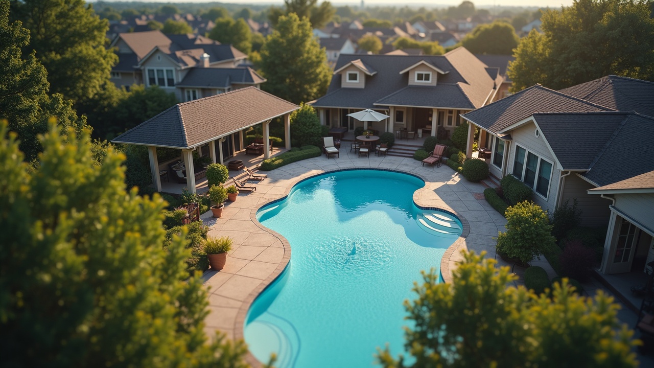 Aerial view of a residential neighborhood with backyard swimming pools visible, illustrating geographic clustering of potential customers