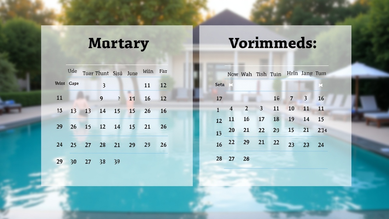 Split-screen comparison showing a pool service calendar with appointments scheduled months in advance versus a calendar with large gaps and last-minute bookings