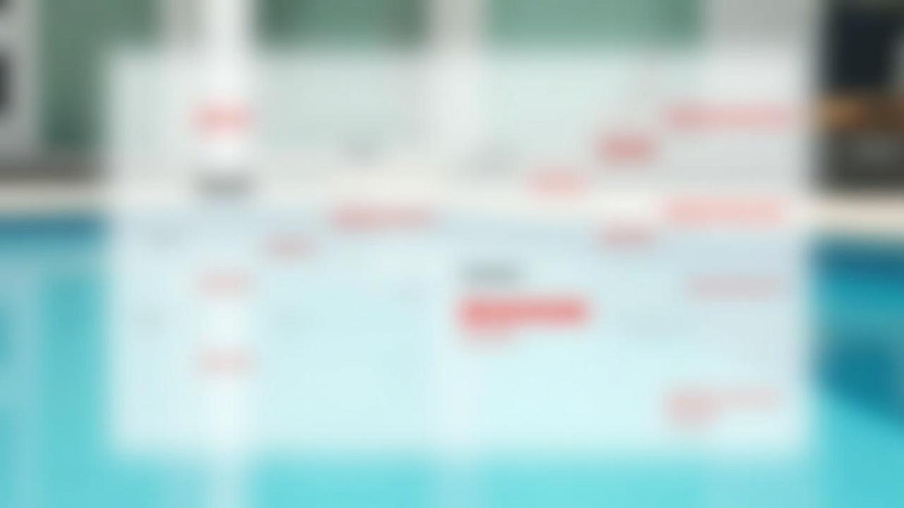 A calendar view showing a pool service company's schedule with scattered bookings in early April, packed bookings in late April, and declined/missed opportunities marked in red throughout, illustrating poor lead capture and revenue timing
