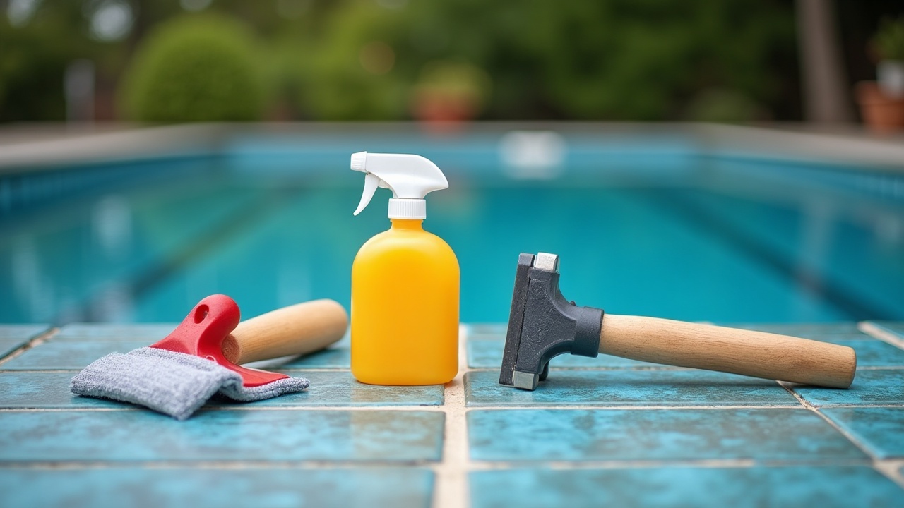 Side-by-side comparison showing professional pool tile installation tools and materials on one side versus basic handyman supplies on the other