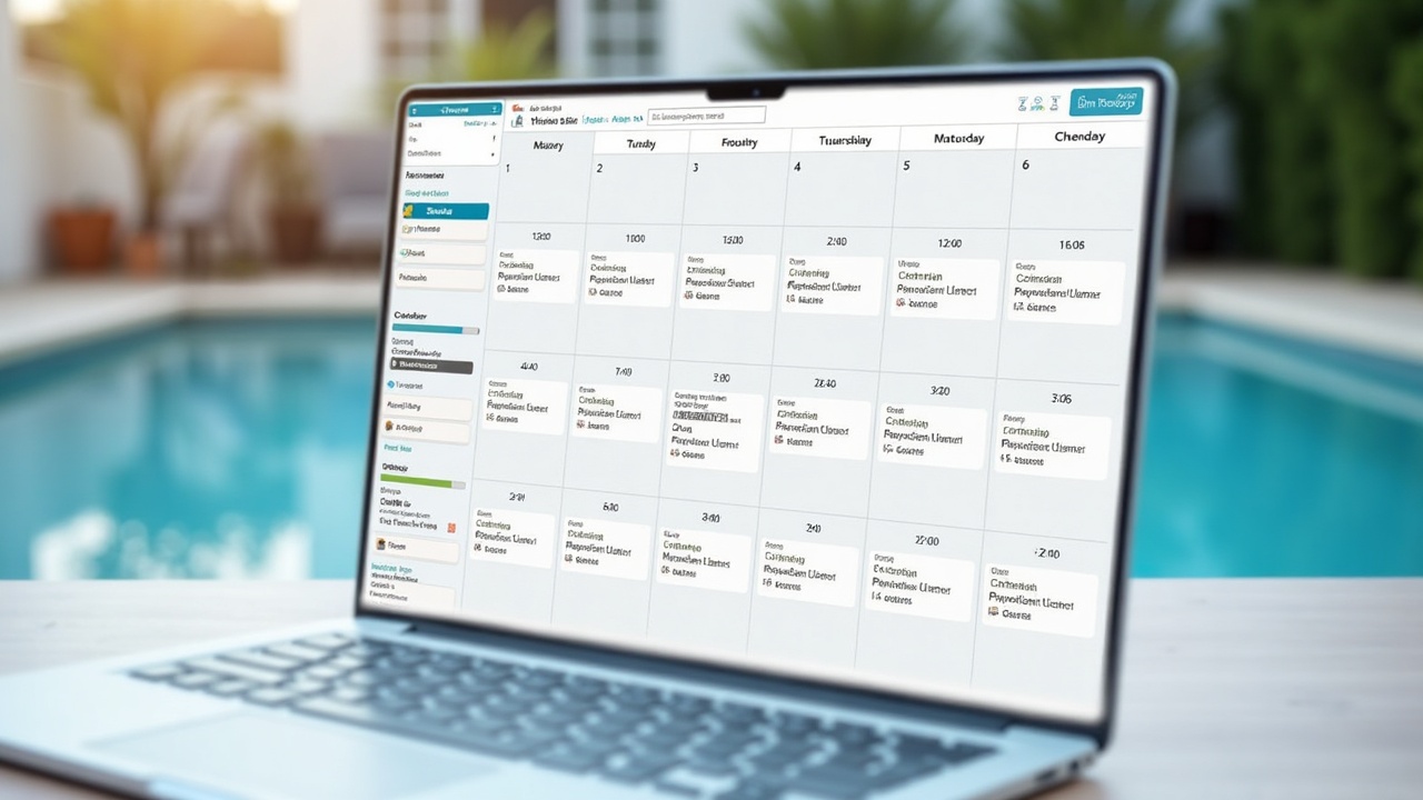 Calendar or scheduling interface showing multiple pool renovation consultation appointments booked throughout the week, with revenue values noted beside each appointment type