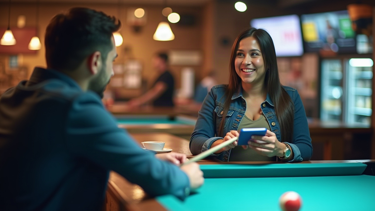Split screen showing pool store counter interaction on left and follow-up phone call on right, highlighting the handoff process