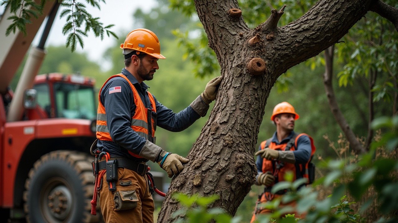 A professional arborist crew working alongside a large crane removing a tree section, showing the complexity and high-value nature of crane-assisted tree work