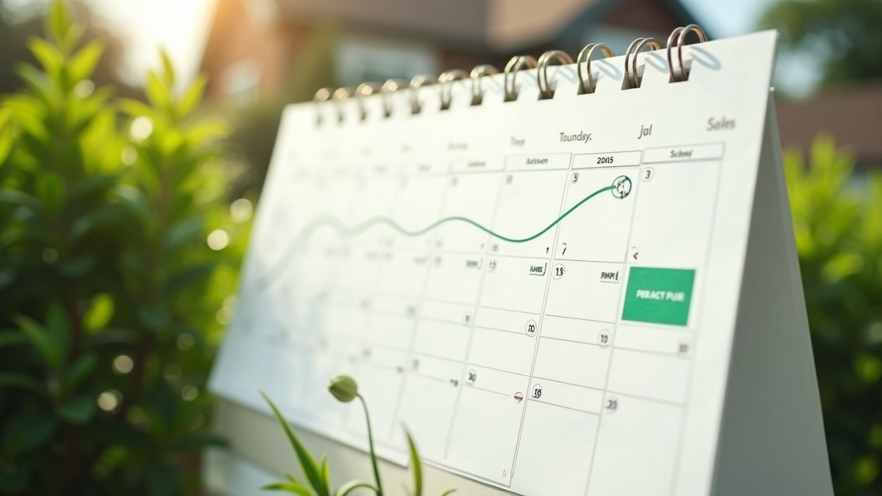 Calendar view showing quarterly hedge trimming appointments pre-booked with price comparison: one-time vs contract pricing