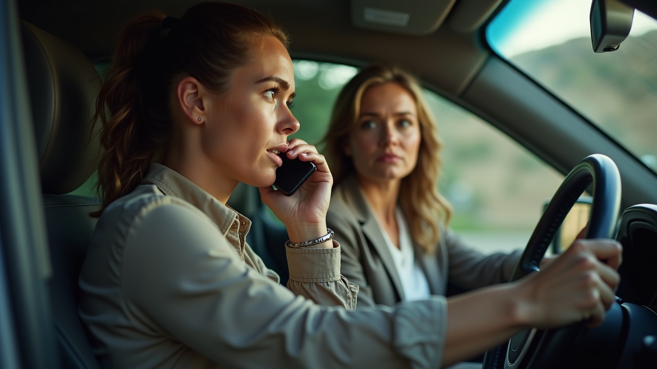 Tree service professional on phone in truck looking frustrated at missed calls, contrasted with professional office team member confidently scheduling appointments