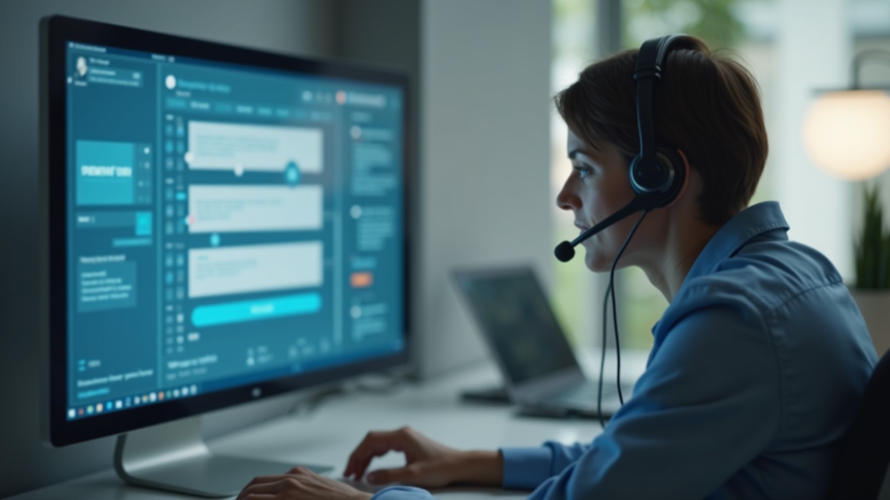 Split screen showing voicemail box full of messages on one side and professional office team member on headset confidently answering call on the other