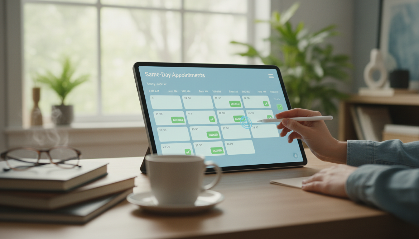 Dashboard or calendar showing same-day appointments being booked in real-time