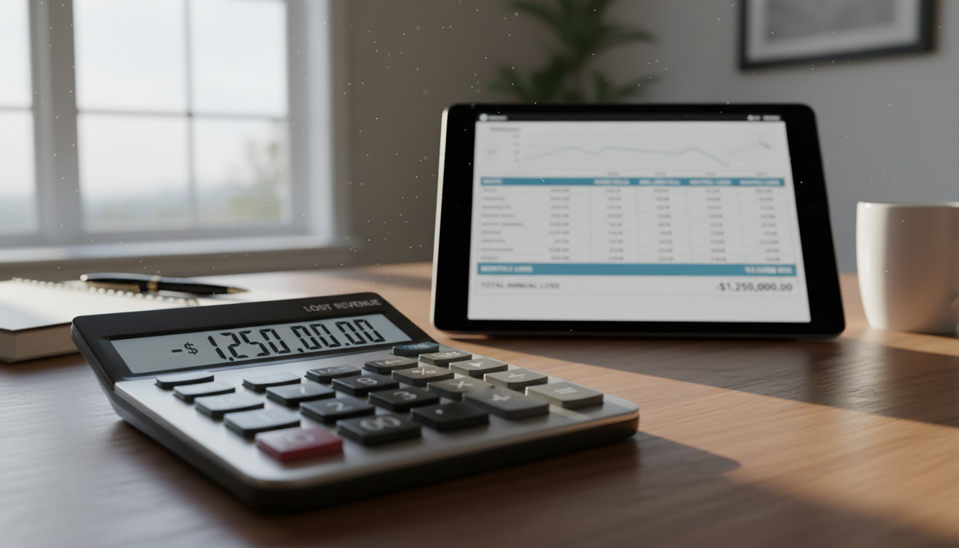 Calculator or spreadsheet showing lost revenue calculations from missed emergency calls over a year